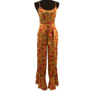 NWT Billabong Gold Floral Jump In Wide Scalloped Leg Jumpsuit - Small